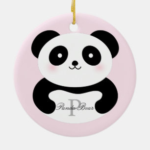 Gullig flickaktigt Monogram för babyPandabjörn Julgransprydnad Keramik