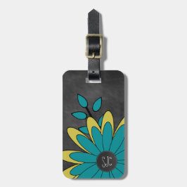 Gullig flickaktigt Retro blomma med initialer Bagagebricka