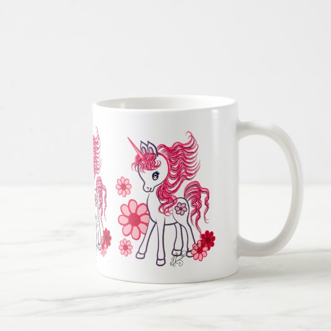 Gullig flickaktigt röd babyUnicorn Kaffemugg (Höger)