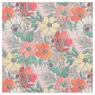 Gullig flickaktigt rosa blom- hand plockadedesign tyg