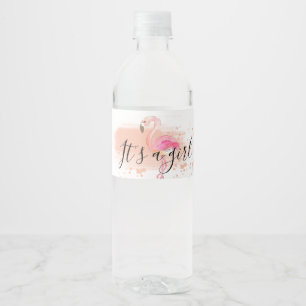 Gullig flickaktigt rosa flamingowaterbottleetikett vattenflaskor etikett