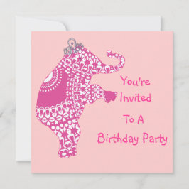 Gullig flickaktigt rosa Princess Elefant Festa Inbjudningar