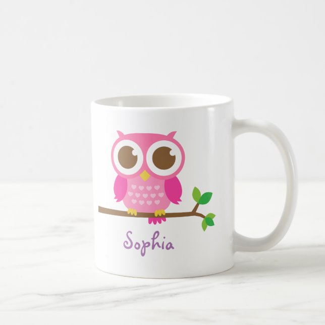 Gullig flickaktigt rosa uggla för flickor kaffemugg (Höger)