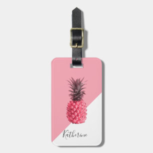 Gullig flickaktigt tropisk rosa- och vitananas bagagebricka