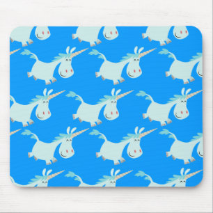 Gullig flock för blåtttecknadUnicorn!! mousepad Musmatta