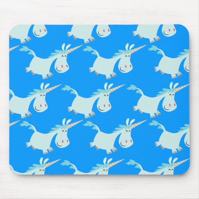 Gullig flock för blåtttecknadUnicorn!! mousepad Musmatta (Framsidan)