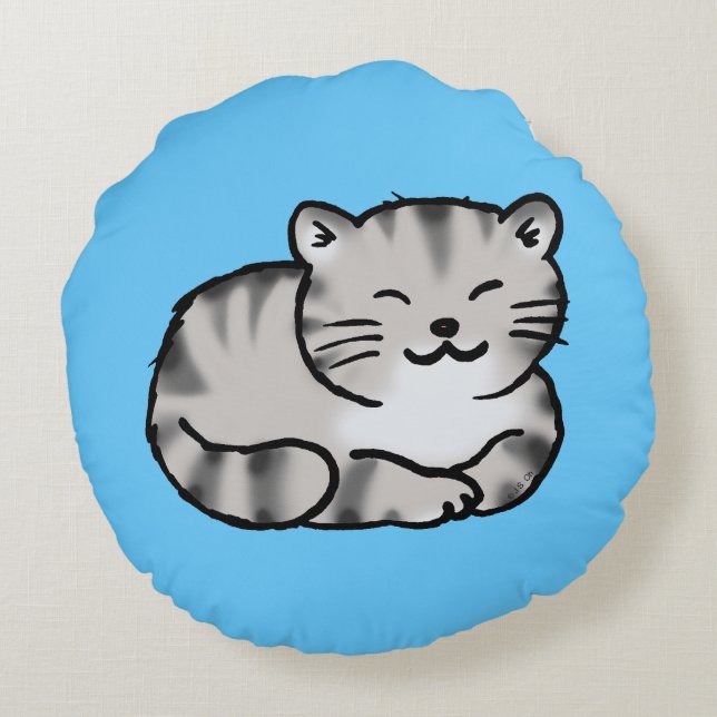 gullig fluffig katt för tabbygråtttiger rund kudde (Baksidan)