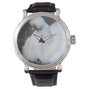 Gullig fluffig vithöna och chick armbandsur
