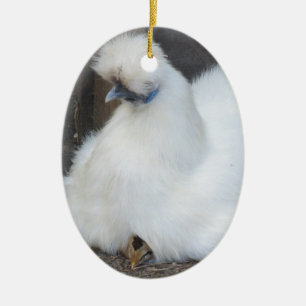 Gullig fluffig vithöna- och chickprydnad julgransprydnad keramik