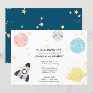 Gullig födelsedag för Kawaii astronomibarn Inbjudningar