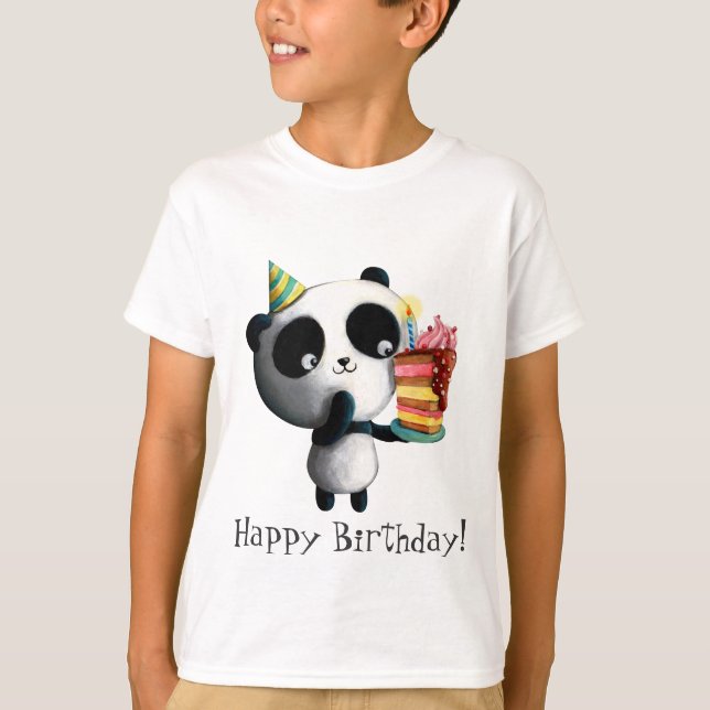 Gullig födelsedagPanda med tårtan Tee Shirt (Framsida)