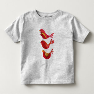 Gullig Folk röd Trio av fåglar T-shirt