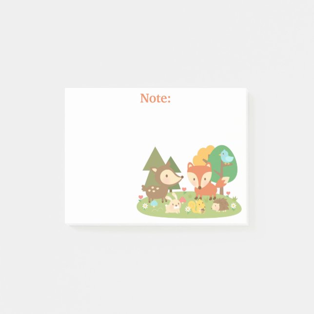 Gullig för barn för skogsmarkskogdjur post-it block (Framsida)