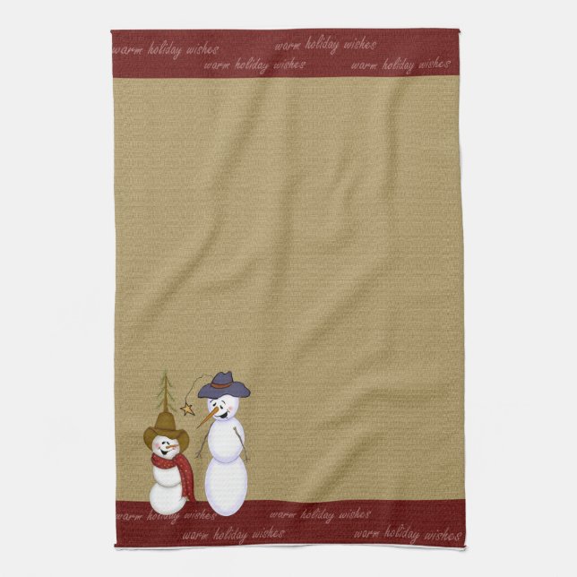 Gullig för Cowboysnögubbe för Folk konst jul Kökshandduk (Vertikal)