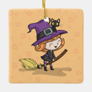 Gullig för Halloween häxa- och katt prydnad Julgransprydnad Keramik