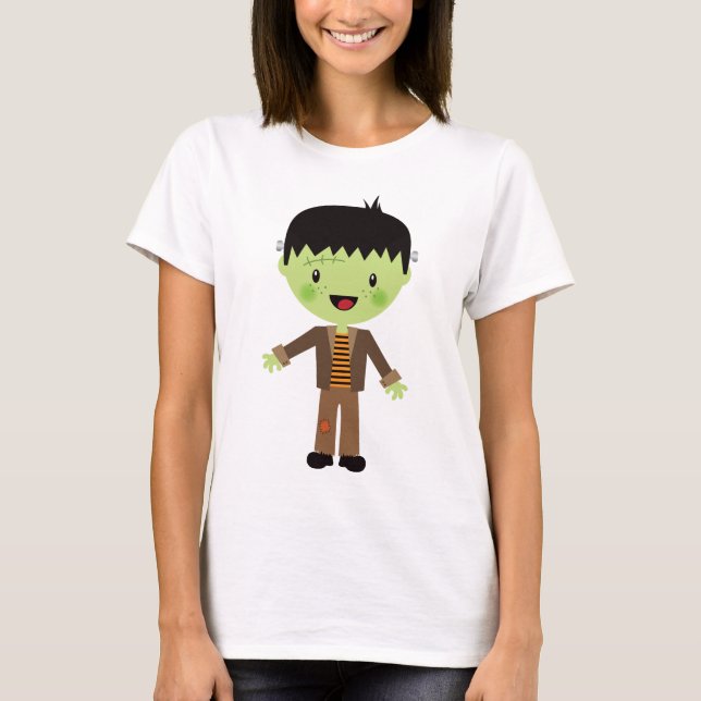 Gullig Frankenstein Halloween dräkt Tee Shirt (Framsida)