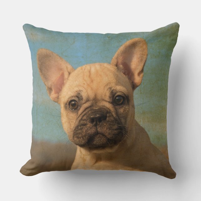 Gullig fransk bulldoggvalp, vintage kudde (Framsida)