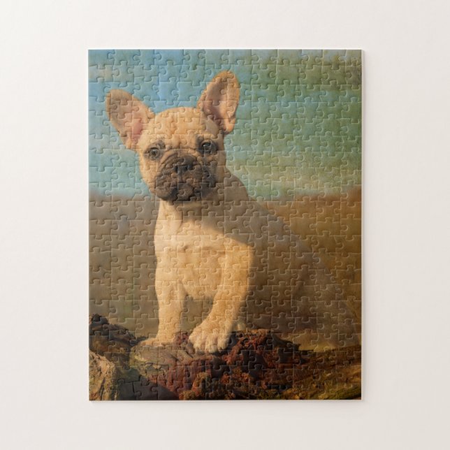 Gullig fransk bulldoggvalp, vintage pussel (Vertikal)