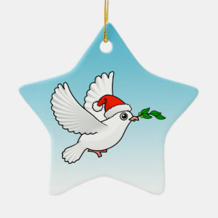 Gullig fredduva med den Santa hatten Julgransprydnad Keramik