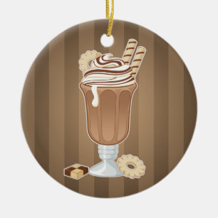 Gullig gammalmodig chokladmilkshakedesign julgransprydnad keramik