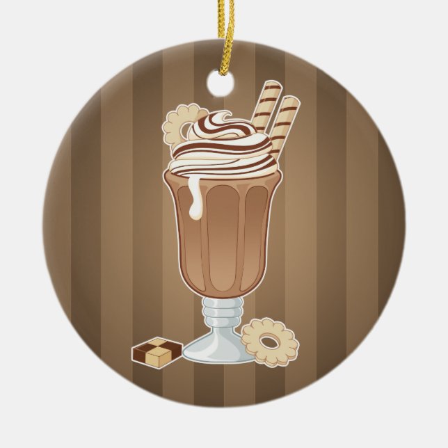 Gullig gammalmodig chokladmilkshakedesign julgransprydnad keramik (Framsidan)