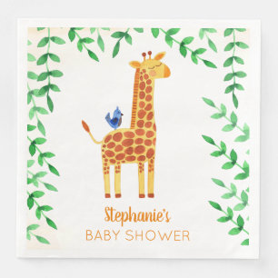 Gullig giraff- & fågelbaby showerpersonlig pappersservett