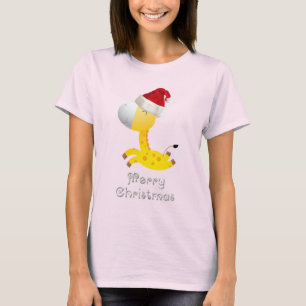 Gullig giraff i den Santa hatten T Shirt