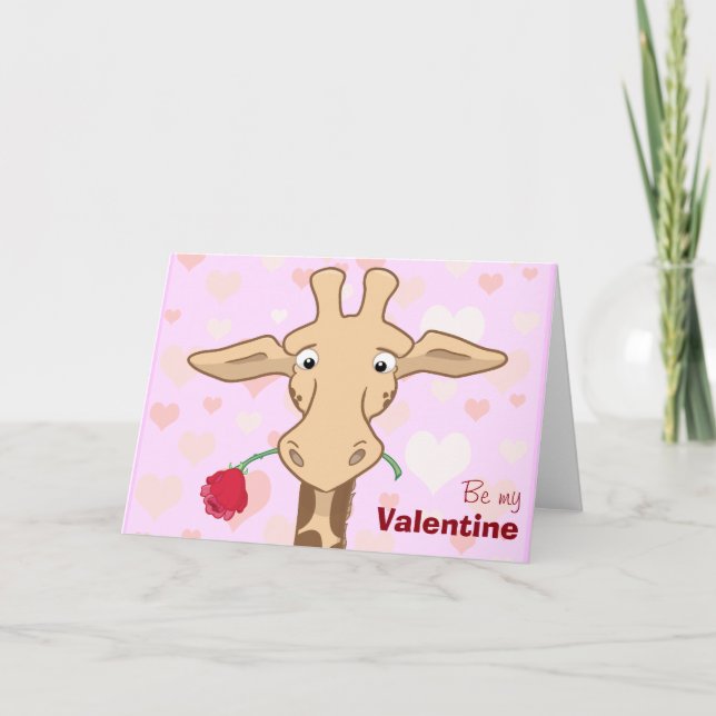 Gullig giraff & rosa valentinkort helgkort (Framsida)