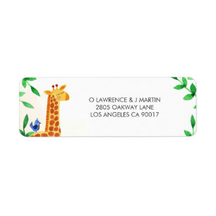 Gullig girafffågelgrönska returadress etikett