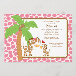 Gullig giraffmamma- & flickababy shower inbjudningar