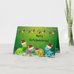 Gullig glad Christmasaurus Dinosaursjulkort Helgkort