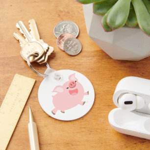 Gullig gladlynt tecknadgris Keychain Nyckelring