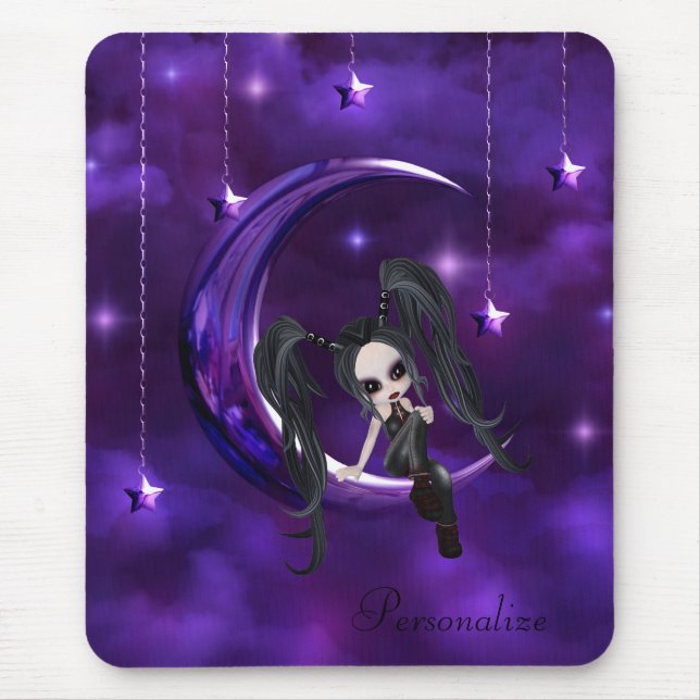 Gullig Goth flicka på den hängande månen Mousepad Musmatta (Framsidan)