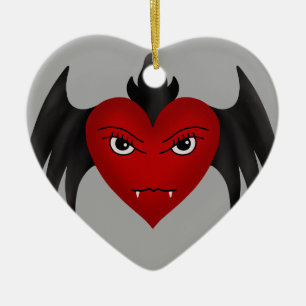 Gullig gotisk bevingad vampyrhjärta julgransprydnad keramik