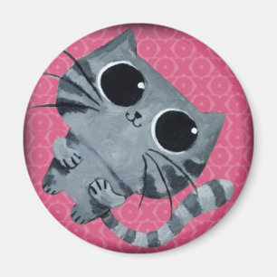 Gullig grå färgkatt med stora blåtiror magnet