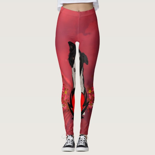 Gullig gränscollie leggings (Framsida)
