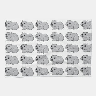 Gullig grått-/grå färgtecknad Wombat Kökshandduk