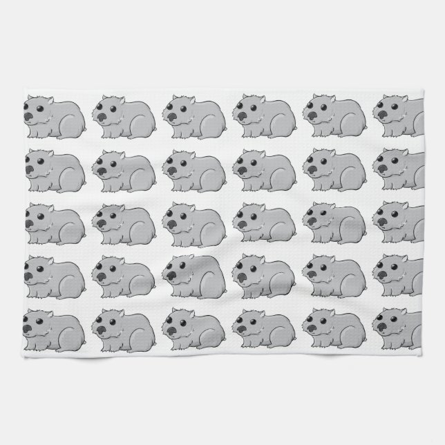 Gullig grått-/grå färgtecknad Wombat Kökshandduk (Horisontell)