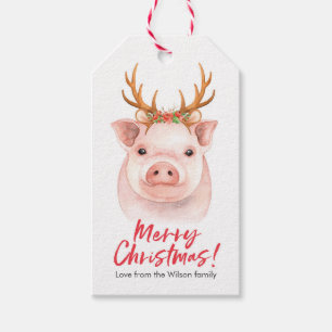 Gullig gris för juletiketter presentetikett
