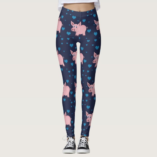 Gullig gris- och hjärtadamasker leggings (Framsida)