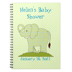 Gullig grön anteckningsbok för plädelefantbaby