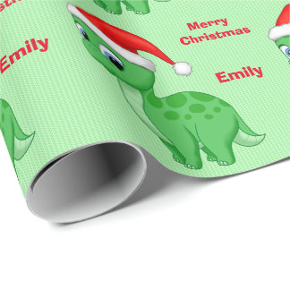 Gullig grön baby Dinosour med den Santa hatten Presentpapper