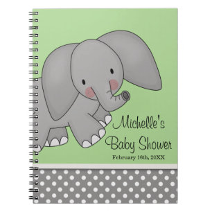 Gullig grön bok för elefantbaby showergäst anteckningsbok med spiral