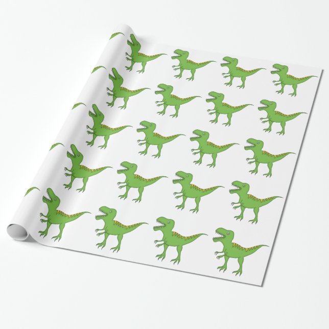 Gullig grön dinosaur-T-Rex Presentpapper (Utrullad)