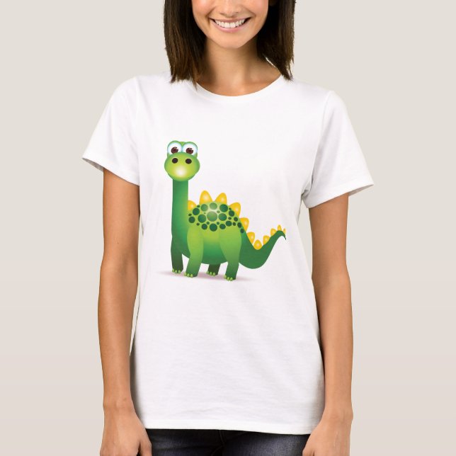 Gullig grön dinosaurtecknad t-shirt (Framsida)