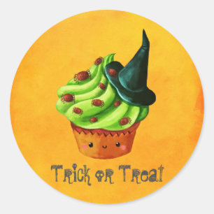Gullig grön Halloween muffin Runt Klistermärke