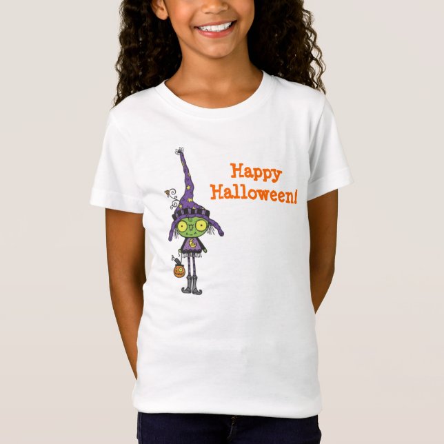 Gullig grön häxa Halloween T-shirt (Framsida)