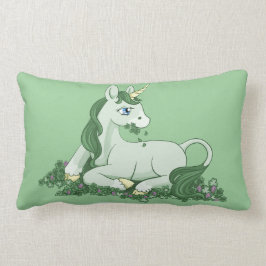 Gullig grön klöverUnicorn Lumbarkudde