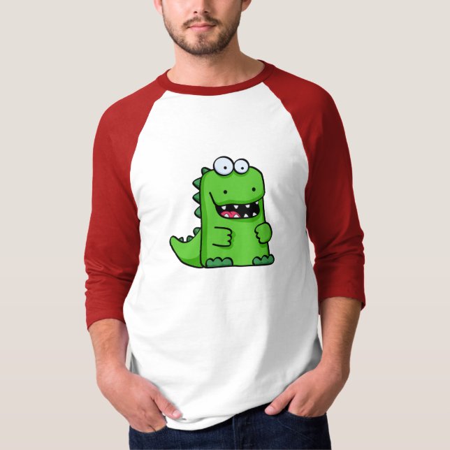 Gullig grön Lycklig-Saurus T Shirt (Framsida)