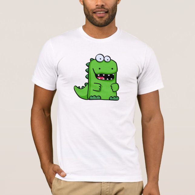 Gullig grön Lycklig-Saurus T-shirt (Framsida)